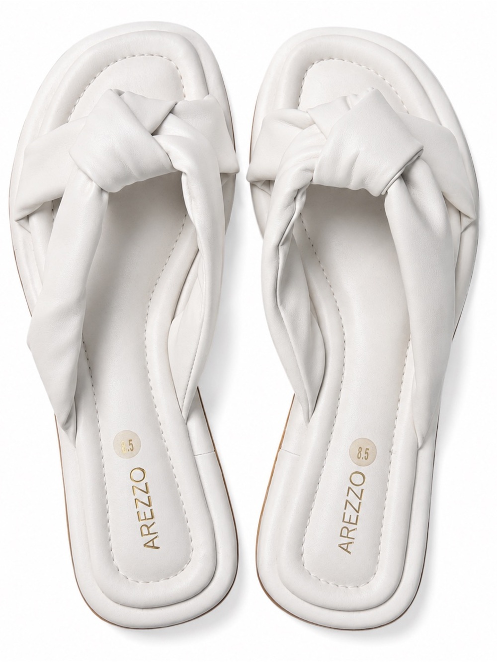 Arezzo White Padded Knot Slide Sandals Minimalist Size 8.5